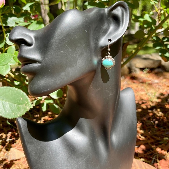 Navajo Dangle Earrings 925 Silver Blue Turquoise Native American Artist - Picture 5 of 5